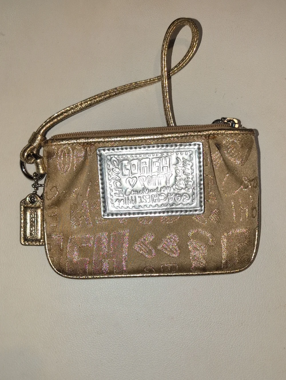 Coach Poppy Collection Gold Metallic Wristlet With Hang Tag - Retired